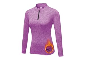 WOWENY Maglia Termica Donna Manica Lunga Invernale Maglietta Sportiva Tshirt per Running Mezza-Zip Felpa Pile