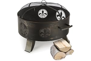 Blumfeldt Versailles - Brasero exterior de acero para jardín 60 cm, Hoguera Exterior de aspecto Vintage, Tapa protectora, Badil incluido, Acabado robusto, Pies estables, Finas asas, Negro