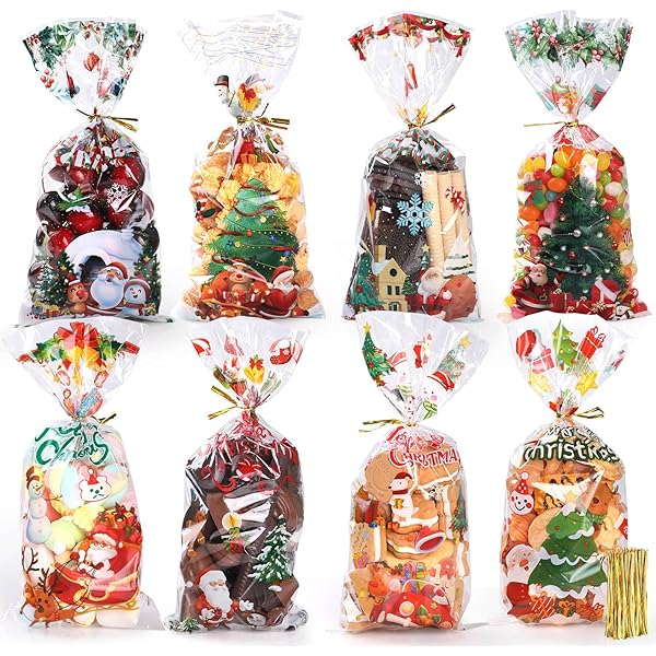 PLATEYTR 60Pièces Sacs Bonbons Noël Plastique Pochette Sachet