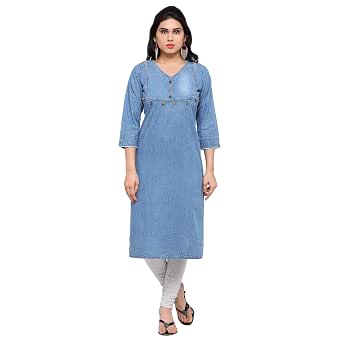 Kvsfab Women's Cotton Denim Kurta Kurti 