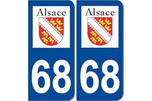 Supstick 2 Stickers Autocollants Plaques Immatriculation Auto Dept 68 Alsace Blason Bleu Foncé Angles Arrondis