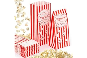 MAQIHAN 50 Popcorn Bags Individual Servings - Flat Bottom Paper Popcorn Food Bags Party Pop Corn Sleeves Bulk Carnival Halloween Snack Packs Gift Favor Treat bolsas para palomitas Movie Night Supplies
