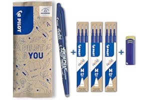 PILOT - Set di 1 FriXion Ball 07 + 3 set di 3 Ricariche + 1 gomma - Penna Cancellabile con Inchiostro Termosensibile - Penna roller Ricaricabile - Blu - Punta Media