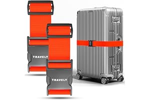 Travely® Pas do walizki premium – wyjątkowo rzucający się w oczy i bezpieczny – w zestawie 2 tabliczki z nazwiskiem – taśma do bagażu idealna nad krzyżem – [zestaw 2 szt.] – pomarańczowy