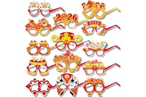 HOWAF 28Pcs Chinese New Year Glasses for Chinese New Year Decorations 2026, Lunar New Year 2026 Horse Lantern Glasses Photo Props for Kids Adults Spring Festival Fancy Dress Costume Decoration, Red