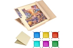 Tektalk Planche de puzzle pliable avec 4 supports réglables à 4 angles, plateau de tapis de puzzle léger et portable avec chevalet en bois, table de puzzle pliable en feutre, jusqu'à 1500 pièces