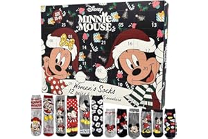 United Labels Disney Minnie Mouse Adventskalender mit 12 Paar Socken für Damen, Größe 35-41, Kalender mit Sneaker und langen Socken, Weihnachtskalender Geschenk