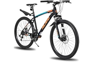 Hiland 26/27,5 pollici, mountain bike, Shimano a 21 marce, con telaio in acciaio, parafango, forcella ammortizzata, bici da trekking, mountain bike, uomo, donna, giovani, blu/nero