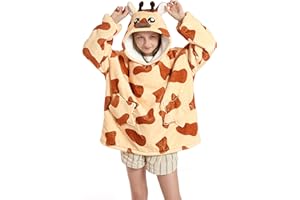 CHOBES Kids Hoodie Blanket Oversized Wearable Blanket Sweatshirt for Boys Girls with Pockets Soft Warm Cozy Blanket Hoodie One Size Fits All Giraffe