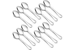 Joyfair Cucchiaini da caffè, 12 pezzi, in acciaio inox, cucchiaini da dessert, set da 12 pezzi, piccoli cucchiai per casa/ristorante/hotel, caffè, manici rotondi e bordi lisci, lavabili in