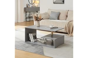 [en.casa] Tavolino Centrale da Salotto con 3 Piani di Appoggio Tavolo Basso da Caffè Divano Design Moderno per Soggiorno 90 x 50 x 41 cm - Grigio Chiaro