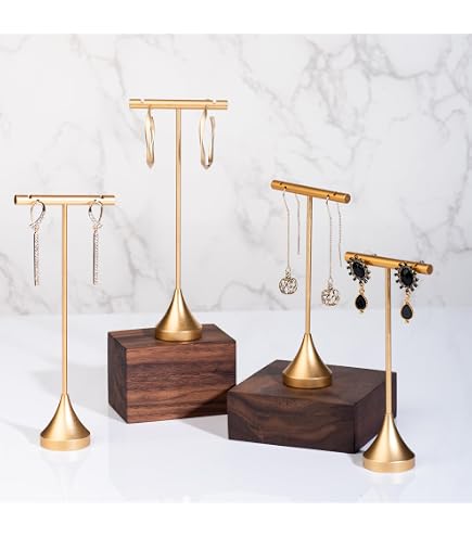 GemeShou 3pcs Wooden Earring Display Stands For Shows, Dangle T Bar Earring Hanger