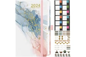 Nitukany 2024 Diary A5 Page a Day Runs January 2024 to December 2024 Appointment Book Monthly Weekly Hourly Planners with Calender Planner Stickers, Banded Hard Cover, Inner Pocket 5.7"x8.3"