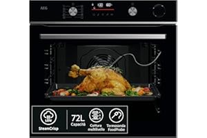 AEG Serie 6000 Forno a Vapore SteamCrisp da Incasso, 72 L, SenseCook Multifunzione con Cottura a Vapore, Pulizia Pirolitica, 9 Programmi, Display LED, OR6PB51WSB