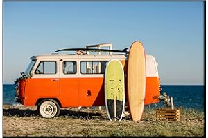 Panorama Poster Encadrée Surf Van 30x21 cm - Imprimé sur Papier Rigide - Tableau Décoration Murale - Affiche Moderne pour la Maison