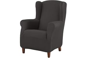 Estoralis Berta | Funda Sillon de Diseño Moderno | Tejido Elastico Antracita | para Sillon Orejero (de 70 a 110 cm.) | Maxima Adaptabilidad a Todo Tipo de sillones