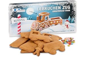 Pertzborn Lebkuchen Zug zum Selberbauen – 450g mit Lokomotive & Wagon – Essbare Weihnachtsdeko mit Schokolinsen und Nonpareilles – Einfache Anleitung für Weihnachtsspaß