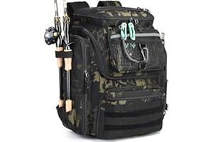 BlesMaller Plecak wędkarski z uchwytami na wędkę, 45 l, duża torba wędkarska, wodoodporny, na sprzęt wędkarski, plecak na wędkowanie, wędrówki, kemping, trekking