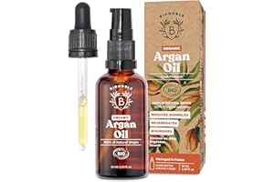 Bionoble Organic Argan Oil 50ml - 100% Pure, Natural and Cold Pressed - for Hair, Face, Body, Beard, Nails - Vegan and Cruelty Free - Glass Bottle + Pipette + Pump