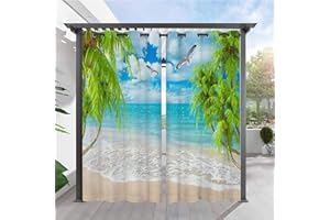 SK Studio 2 Stück Outdoor Vorhang Wetterfest Wasserdicht Sichtschutz Sonnenschutz Vorhang mit Strand-Ozean-Druckmuster für Balkon Terrasse Veranda Pergola Gartenlaube Stil 6, 264x183cm