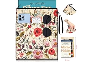 OffiEase Book Sleeve Pouch Cover Protector - Paperback Hard Book Booksleeve with Zipper Reading Accessories for Bookish Lovers Women Readers Beige Flowers