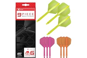 TARGET Darts K-Flex Integrated Dart Flights and Shafts, No.6, Kflex 9 Pack Bundle | Czarny, Biały, Przezroczysty, Czerwony, Zielony, Niebieski, Różowy, Pomarańczowy, Żółty | Krótki, Pośredni, Średni