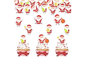 DazzJoy 48 Stück Esspapier Weihnachten Tortendeko, Weihnachtsmann Muffin Deko, Essbare Kuchendeko