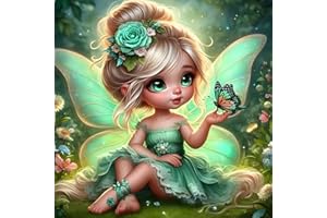 GDYEEH 5D Dessin Animé Elfe Peinture Diamant Painting Kit, DIY Fée Papillon Art du Diamant Complet Kits, Diamond Art Kits Strass Point de Croix Painting pour Adultes Débutants Maison Décor 30x30cm