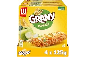 LU GRANY - 4 Boîtes de 6 Barres Pomme - 5 Céréales et Pomme - Lot Barres en Sachets Individuels - Format de Poche Pratique - Fabriqué en France - Lot de 4x125g