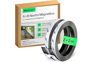 WORKMAX® Nastro Magnetico A+B per Zanzariere - Strisce Magnetiche Autoadesive con Forte Attrazione Reciproca - Nastro Magnetico con Contropartita & Adesivo Potente (2+2 m)