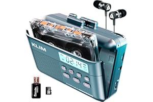 KLIM K7 Cassette Tape Player - Cassette to MP3 Converter - Portable Cassette Player - Tape Recorder with Built-in Microphone & Speaker - Rechargeable Battery - Earphones - 16GB SD Card - Blue