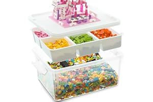 Citylife 16L Storage Boxes with Lids, Plastic Craft Storage Box, Removable Tray, Latch Handle, Stackable Storage Box with Compartments for Toy, Tool, Sewing