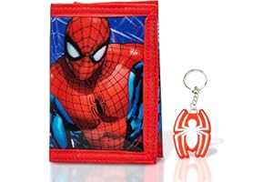 DOOKU Spiderman Kids Wallet - Spider Symbol Trifold Wallet with ID Pocket and Zipped Coin Purse - Official Merchandise (Action)