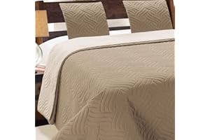 Tagesdecke Steppdecke Bettüberwurf Gesteppte Zweiseitig Tagesdecke mit 2 Kissenbezüge 40x40 cm- (Beige Cappuccino Ecru- 11, 220x240 cm)