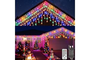 UIONVO Icicle Lights Outdoor Christmas Outside - 10M/32FT Multicolour Hanging House Xmas Lights Waterproof Connectable Mains Powered Decorations Light for Roof Indoor Window Garden