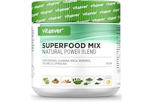 VIT4EVER Combinazione di superfood - 420 g di polvere (frullato) con erba d'orzo, guaranà, maca, clorella, spirulina, moringa - frullato energetico 100% naturale - con aroma di limone - vegano