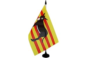 AZ FLAG - Drapeau De Table Catalogne avec âne 21x14 cm - Petit Drapeau Catalan De Bureau 100% Polyester Avec Hampe De 25cm Et Socle En Plastique Noir