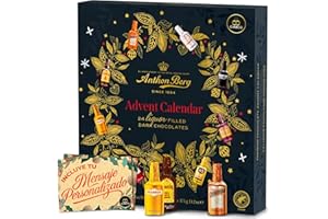 Calendario de Adviento Anthon Berg 2025 · Formato Libro · 24 Mini Botellitas de Chocolate Negro Rellenas de Sabores Exclusivos · Incluye Tarjeta Personalizada Cia&Co · Regalo Gourmet de Navidad 375 gr