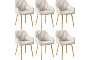 Goeurvant Chaises Beige Salle à Manger avec Accoudoirs Lot de 6 Chaises Fauteuil rembourrée en Polyester avec Pieds en Bois pour Salon Cuisine et Bureau