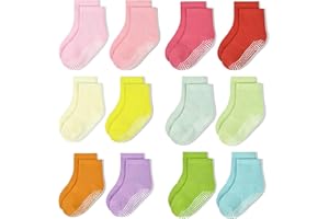 HYCLES Calzini per bambini 12 paia di calzini in ABS per bambini e bambine, antiscivolo, per 0-10 anni