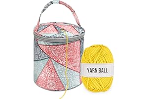 KEYHOT Kleine Häkeltasche Organizer, Mini Garntasche für Häkelprojekte Garnknäuel aufbewahren, Anfänger Garnknäuelhalter zum Stricken Unterwegs (Blau Geometrisch)