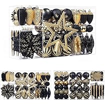 70 Weihnachtskugeln Schwarz-Weiß-Gold - Bruchsicherer Schmuck