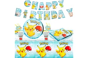 Ainvliya 52-teiliges Partygeschirr-Set, Geburtstagsset, Teller, Teller, Tassen, Servietten, Stroh, Banner, Partyzubehör für 10 Personen Servietten Tischdecke Trinkhalme Kindergeburtstag Deko