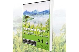 ESENG® Papel de acuarela premium DIN A4, 100% algodón, 30 hojas, 300 g/m², blanco, bloc de acuarela, papel para acuarela, dibujo, pintura