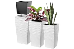 KADAX Set de 3 Pots de Fleurs Hauts – H 36/46,5/57,5 cm – Blanc – intérieur/extérieur – pour Balcon, Jardin ou Salon