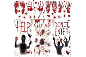 HOWAF Terror Halloween Decoración para Ventanas Casa, Huella de Mano Sangrienta Ventanas Pegatinas, Mano Sangrienta Carteles Siluetas 155 * 77cm, Miedo Halloween Decoración para Exterior Puerta Pared