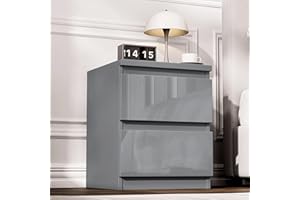 Blisswood High Gloss Chest of Drawer, 2 Drawer Bedroom Chest of Drawer Bedside Table Cabinet for Bedroom Living room Furniture (Grey, 42W x 40D x 55H cm)