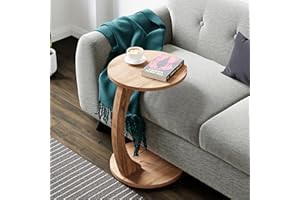 [en.casa] Tavolino da Divano (AxØ) 56 x 38 cm Tavolino Basso a Forma di C - Consolle con 4 Rotelle e Piano Rotondo - Effetto Legno