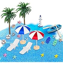 Set 16 Miniature Spiaggia - Ombrelloni, Sdraio, Palma Per Diorami E Decorazioni Fai Da Te - Foto 6