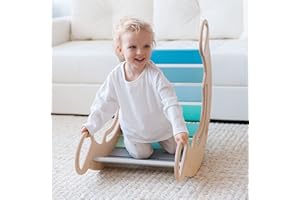 BusyKids Multifunctional Wooden Swing Montessori Toddler Swing Wooden Climbing Rocker Balance Board (Mint)